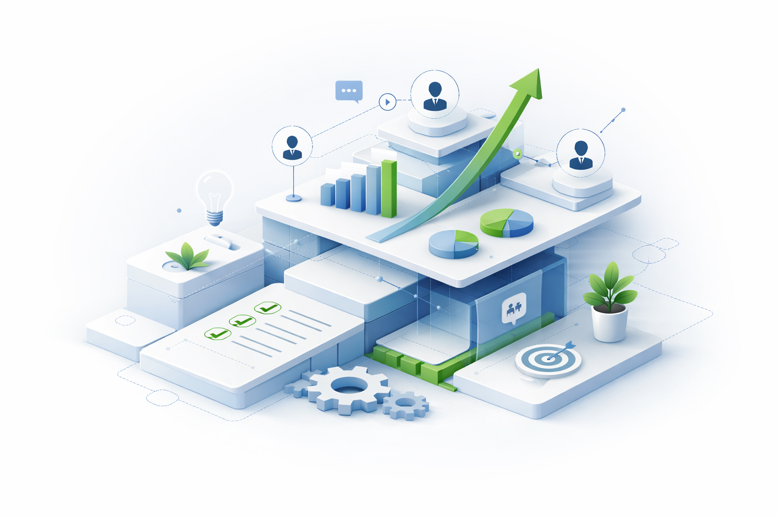 Illustration showing operational growth, clear business structure, and HR support